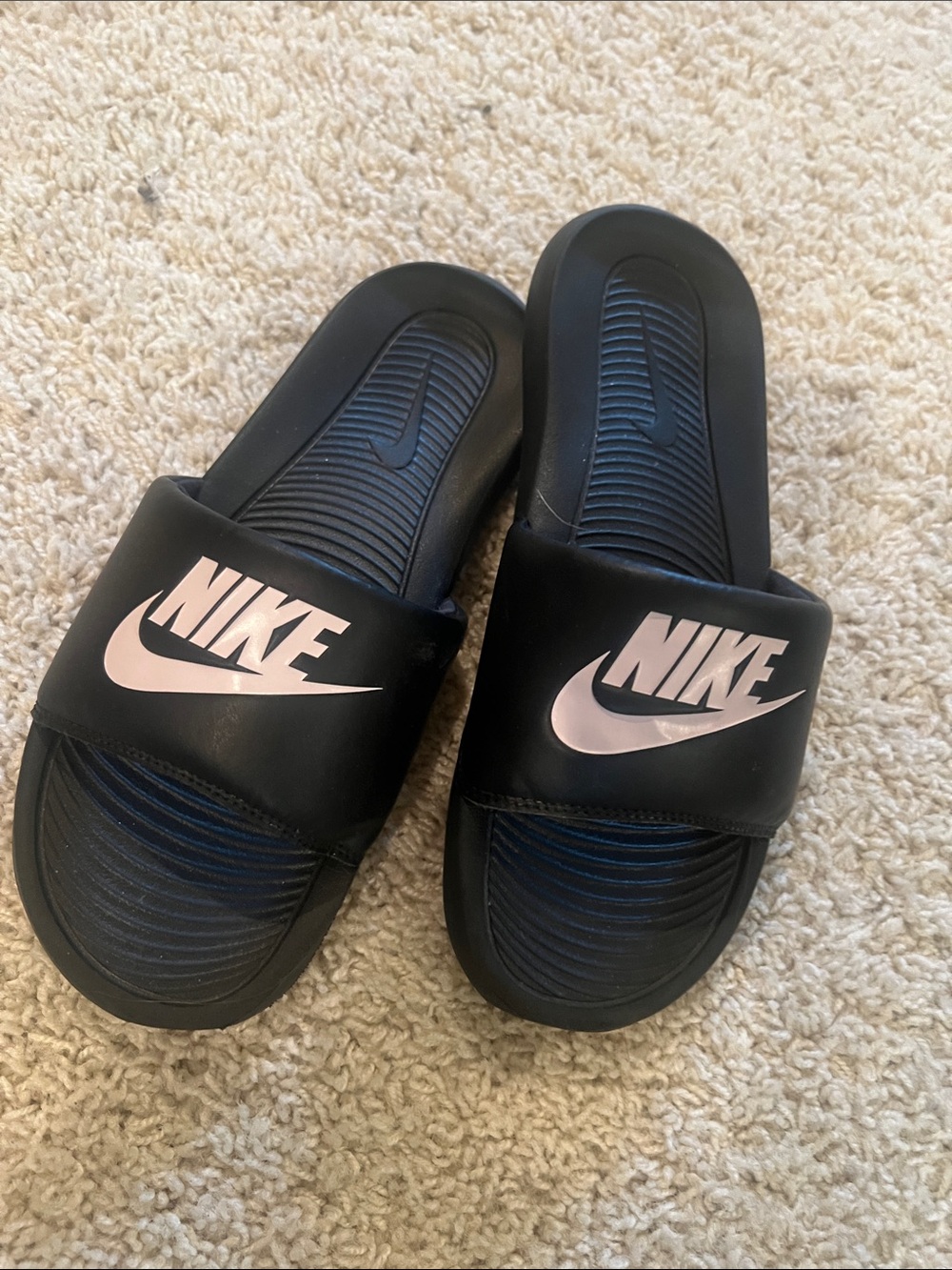 Nike Black Slide Sandals with Pink Logo